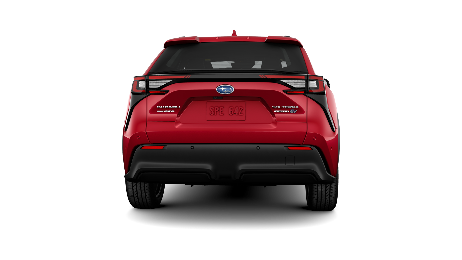 2024 Subaru Solterra in Elemental Red Pearl.
